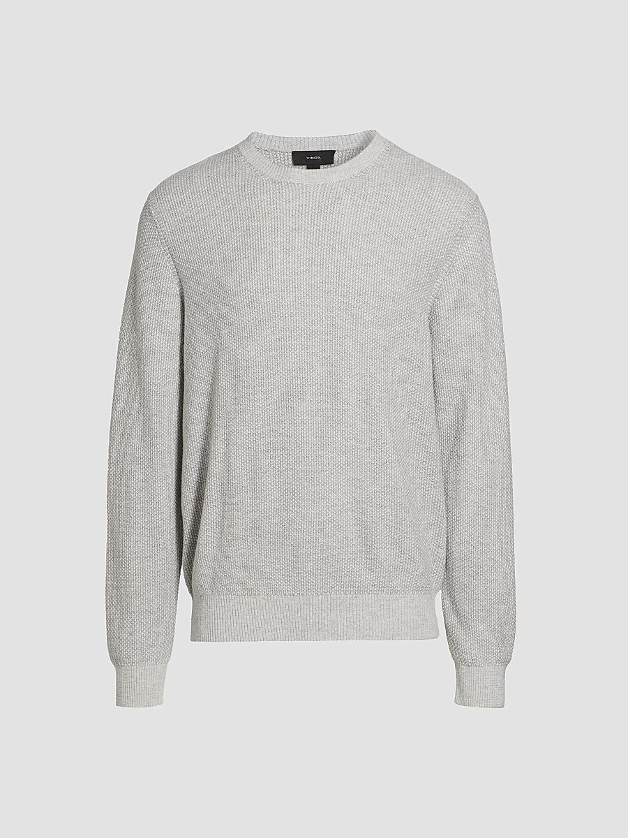 Vince Men's Geo Jacquard Long-Sleeve Crewneck Sweater - Heather Grey Classic Cream - Size XXL