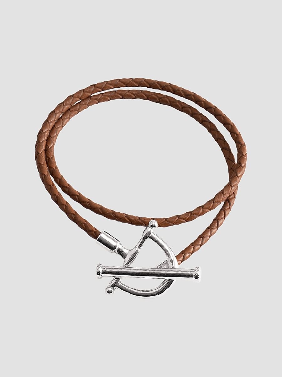 Women's Cheval Braided Leather & Sterling Silver-Plated Wrap Bracelet - Saddle