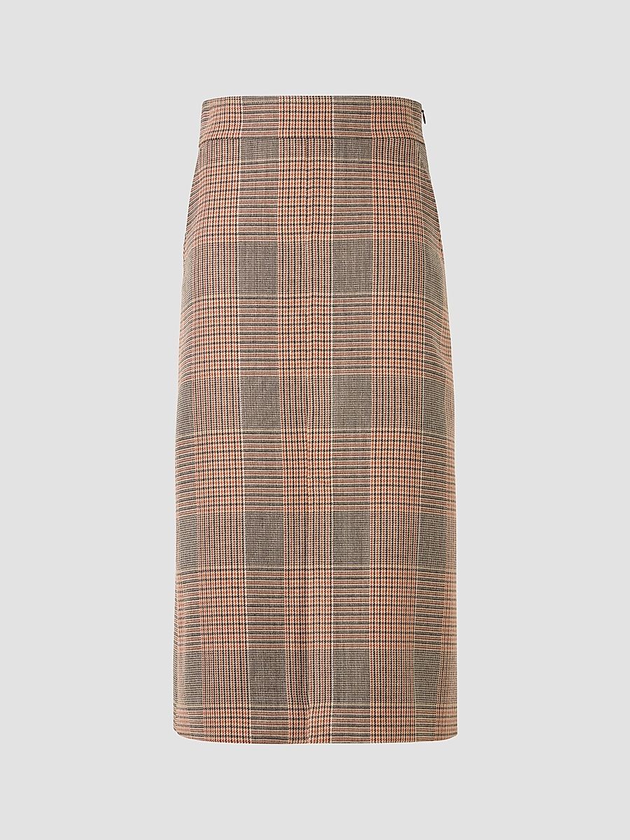 Women's Chiaro Glen Check Wool-Blend Midi Skirt - Beige Mocca Orange - Size 16