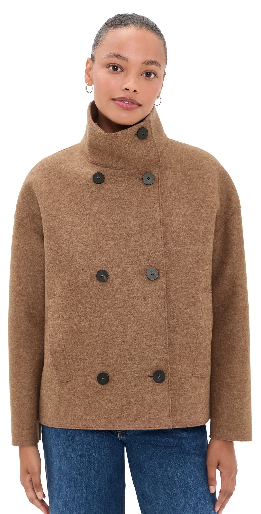 Harris Wharf London Cropped Pressed Wool Funnel Jacket Caramel Melange 44