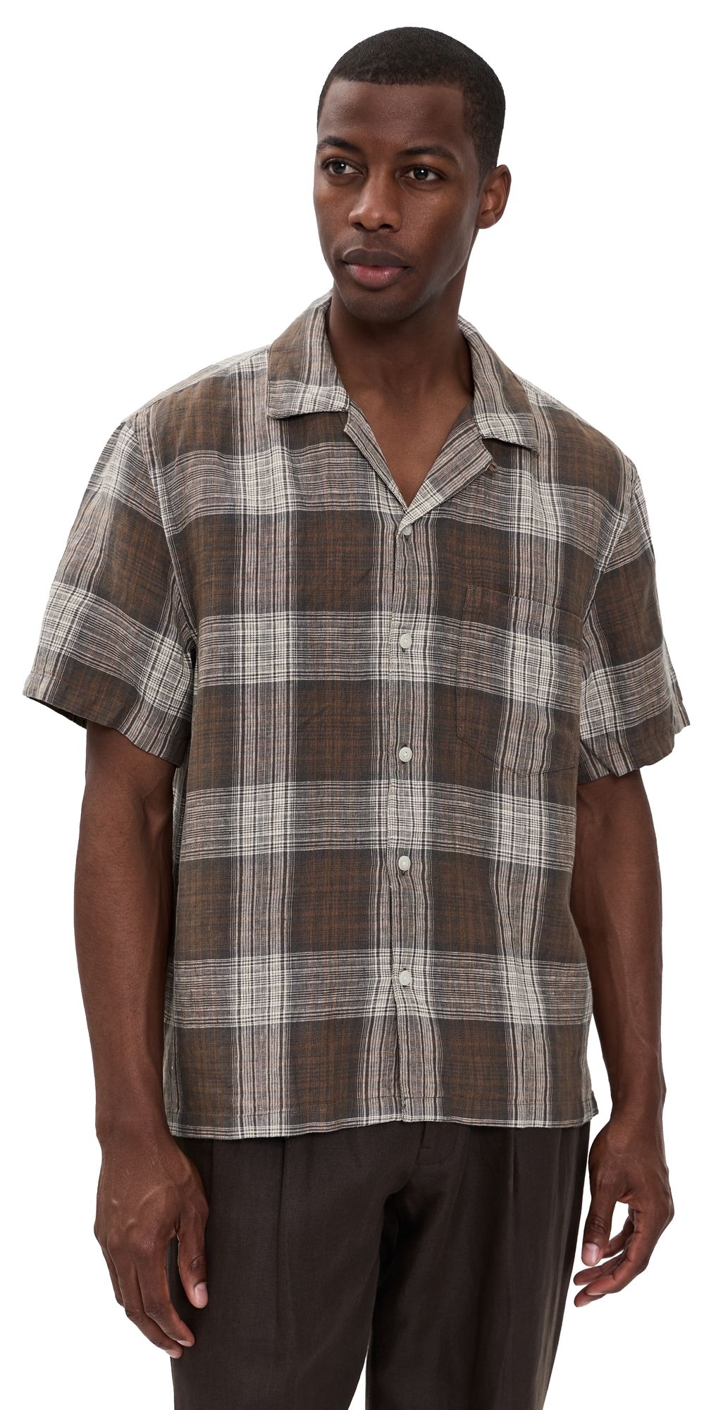 Madewell Short Sleeve Linen Top Plum Heritage Plaid L