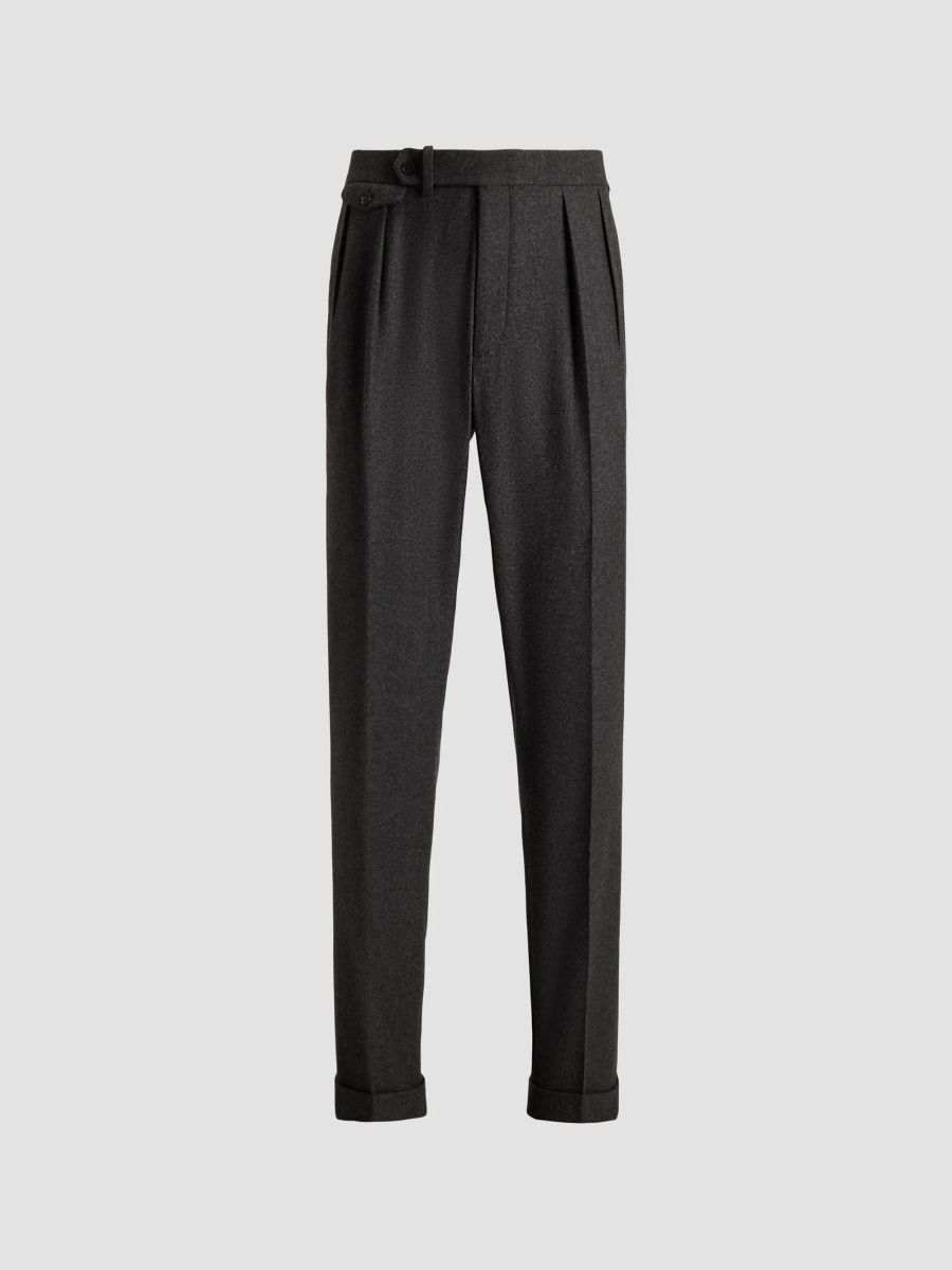 Ralph Lauren Purple Label Men's Gregory Hand-Tailored Pleated Wool Trousers - Dark Grey - Size 42