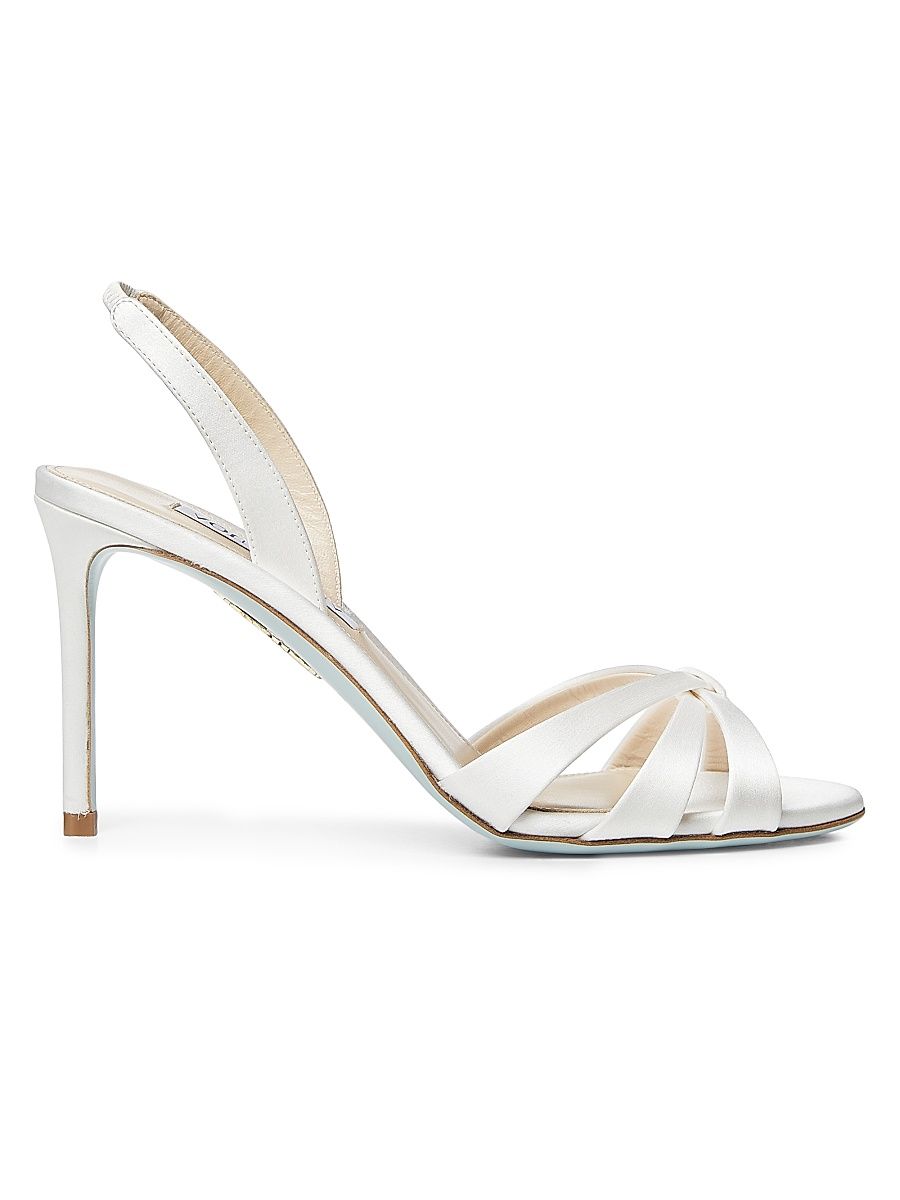 Women's Tati 85MM Satin Leather Slingback Sandals - White - Size 11.5