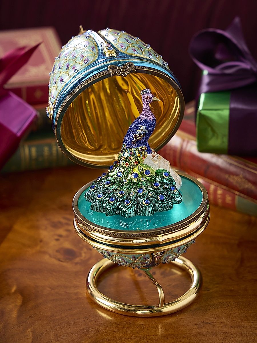Peacock Hinged Egg Ornament