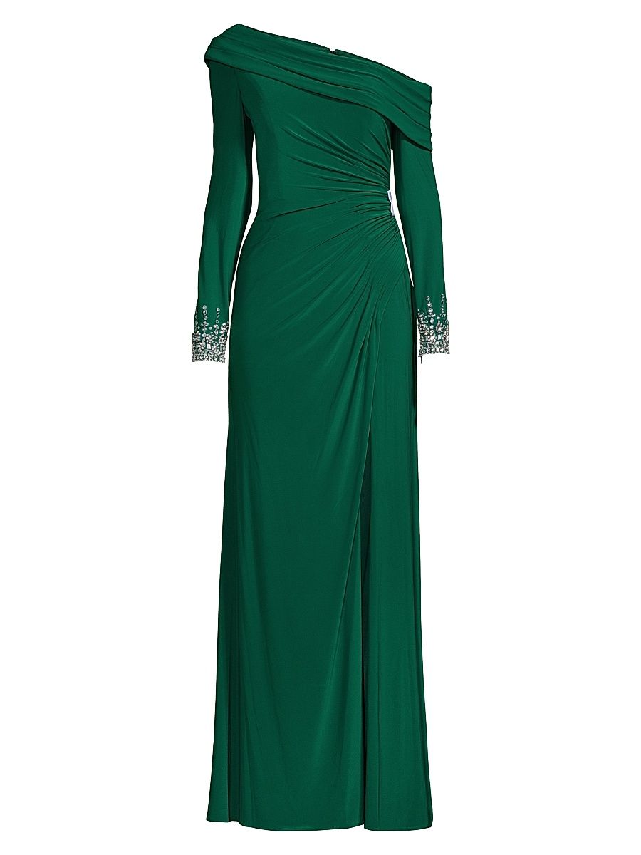 Women's Asymmetrical Jeweled Gown - Emerald - Size 16
