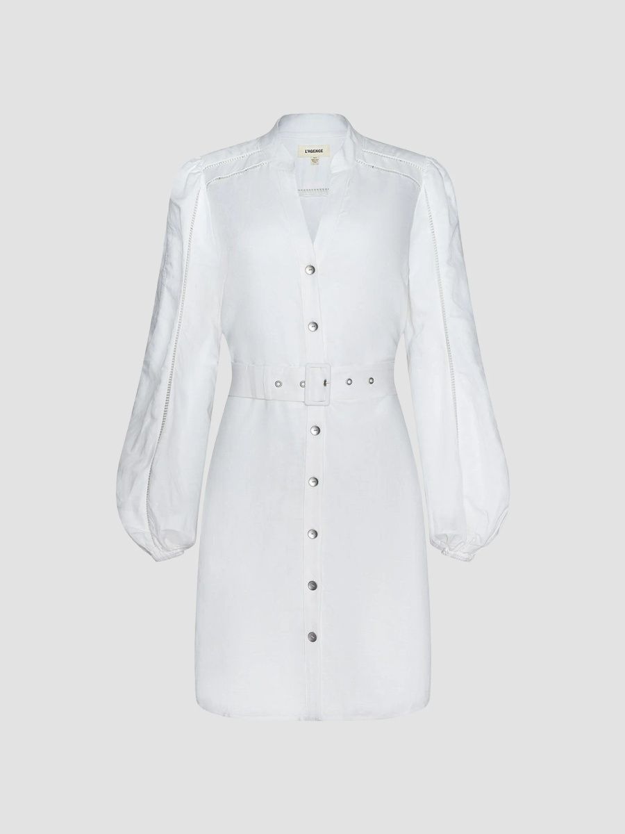 L'AGENCE Women's Kiersten Belted Lace-Inset Knee-Length Shirtdress - White - Size XS