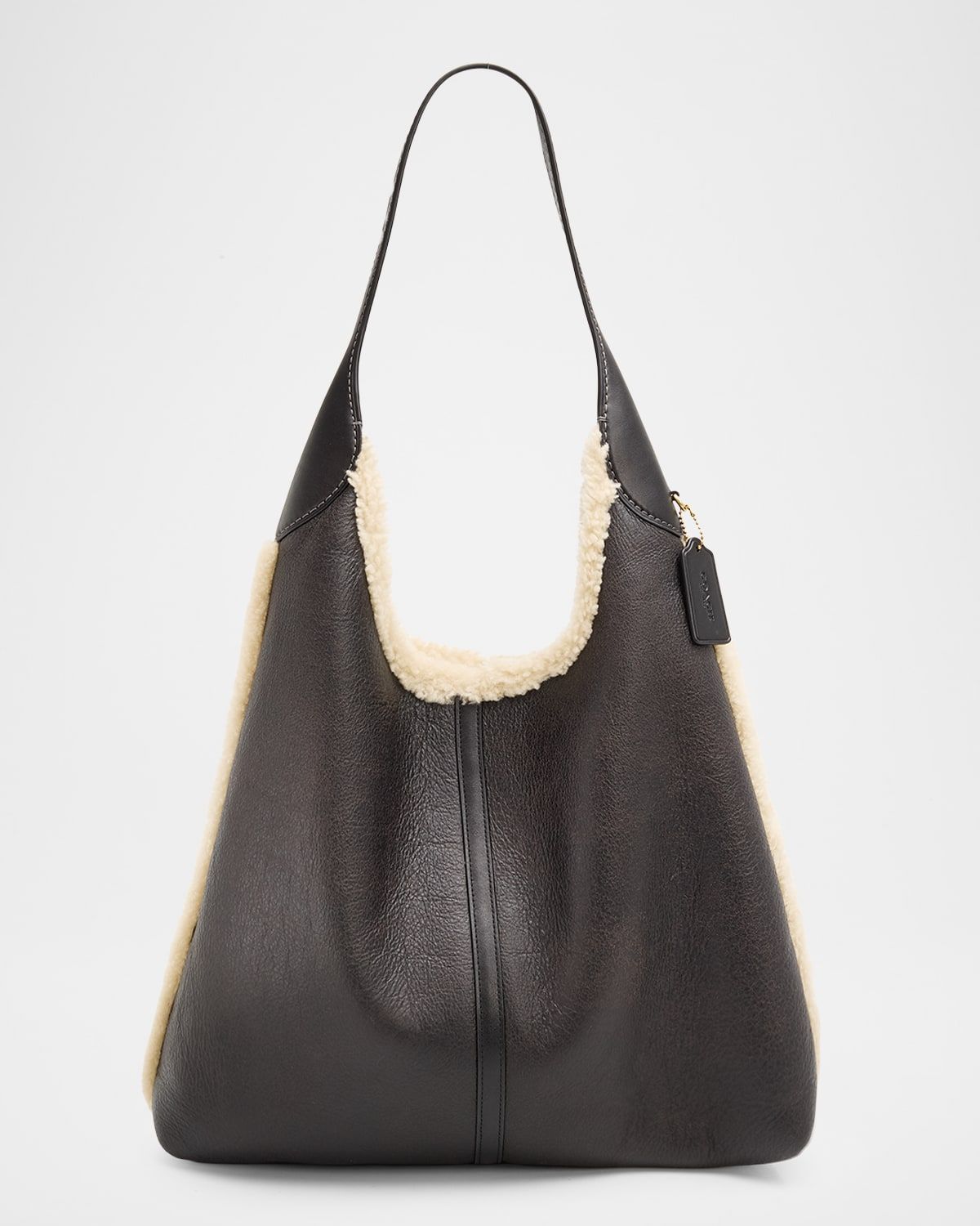 Shearling-Trim Leather Shoulder Bag