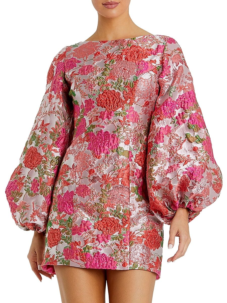 Women's Ieena 2 Brocade Balloon-Sleeve Minidress - Pink Multi - Size 12