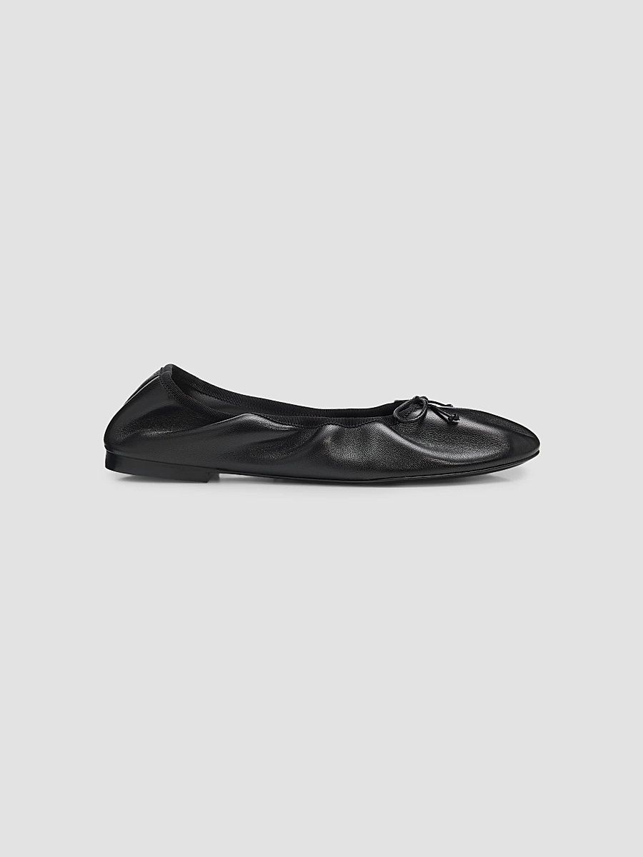 Women's Nia Ruched Leather Ballet Flats - Black - Size 11