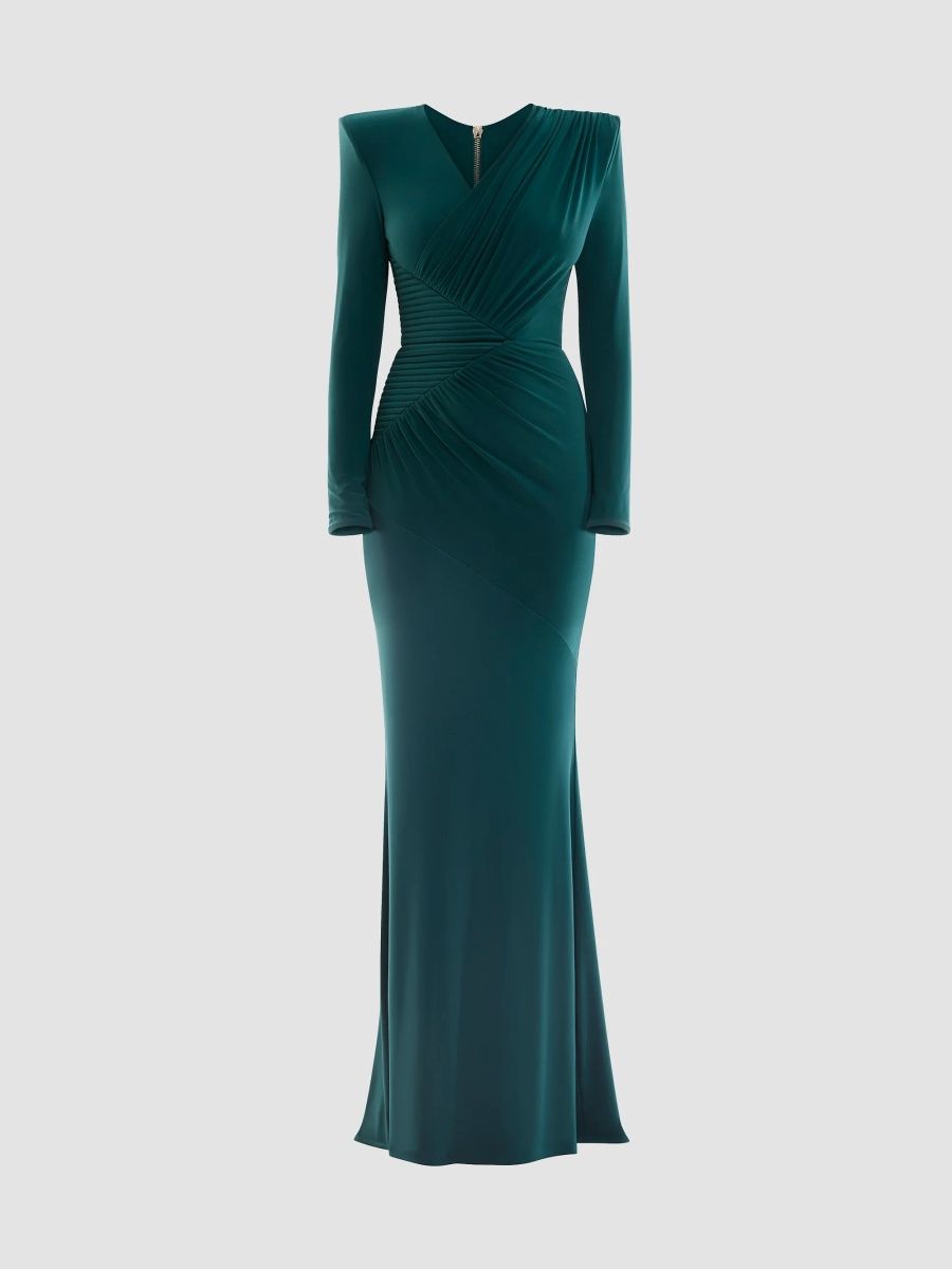 Zhivago Women's Desires Are Memories Pleated Gown - Emerald - Size 14