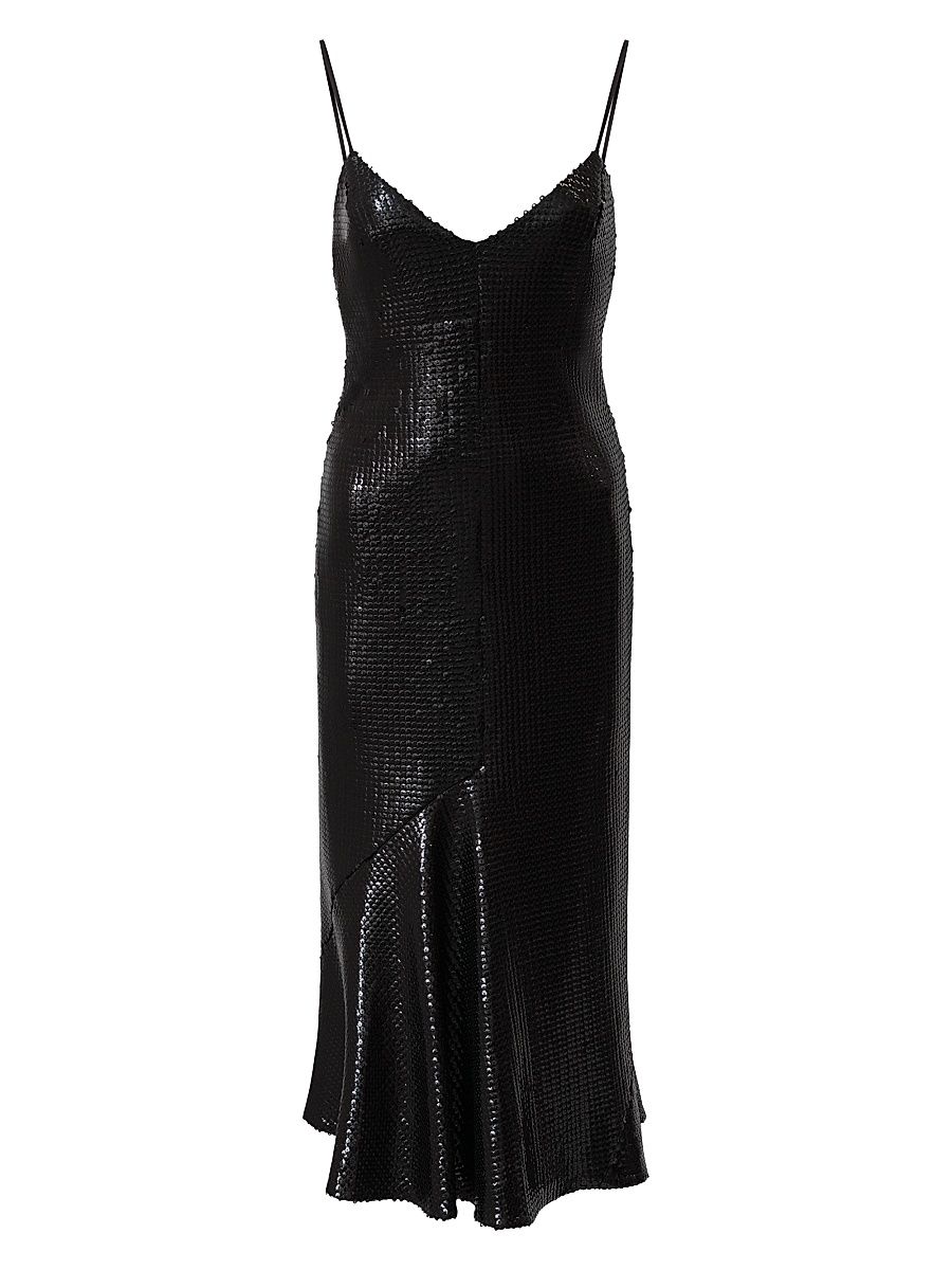 Women's Lucia Sequined V-Neck Midi-Dress - Black - Size 16