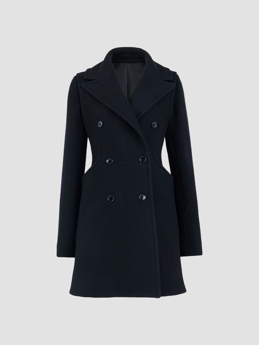 ALAÏA Women's Curved Pocket Double-Face Wool Coat - Noir - Size 6