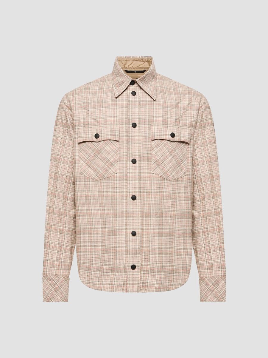 Moncler Men's Long Sleeve Check Cotton Shirt - Beige Pink - Size Medium