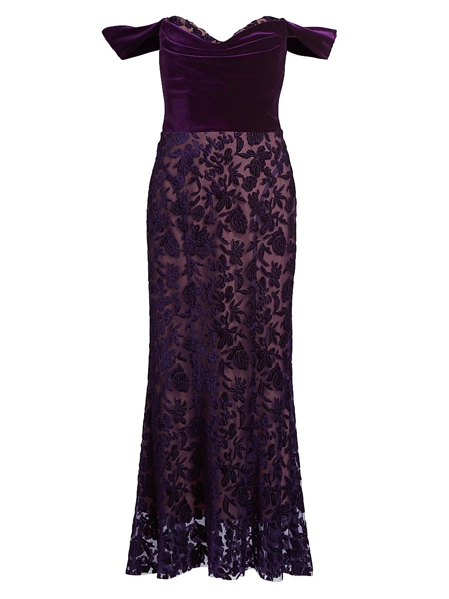 Women's Off-the-Shoulder Velvet Lace Cocktail Dress - Dark Purple - Size 8