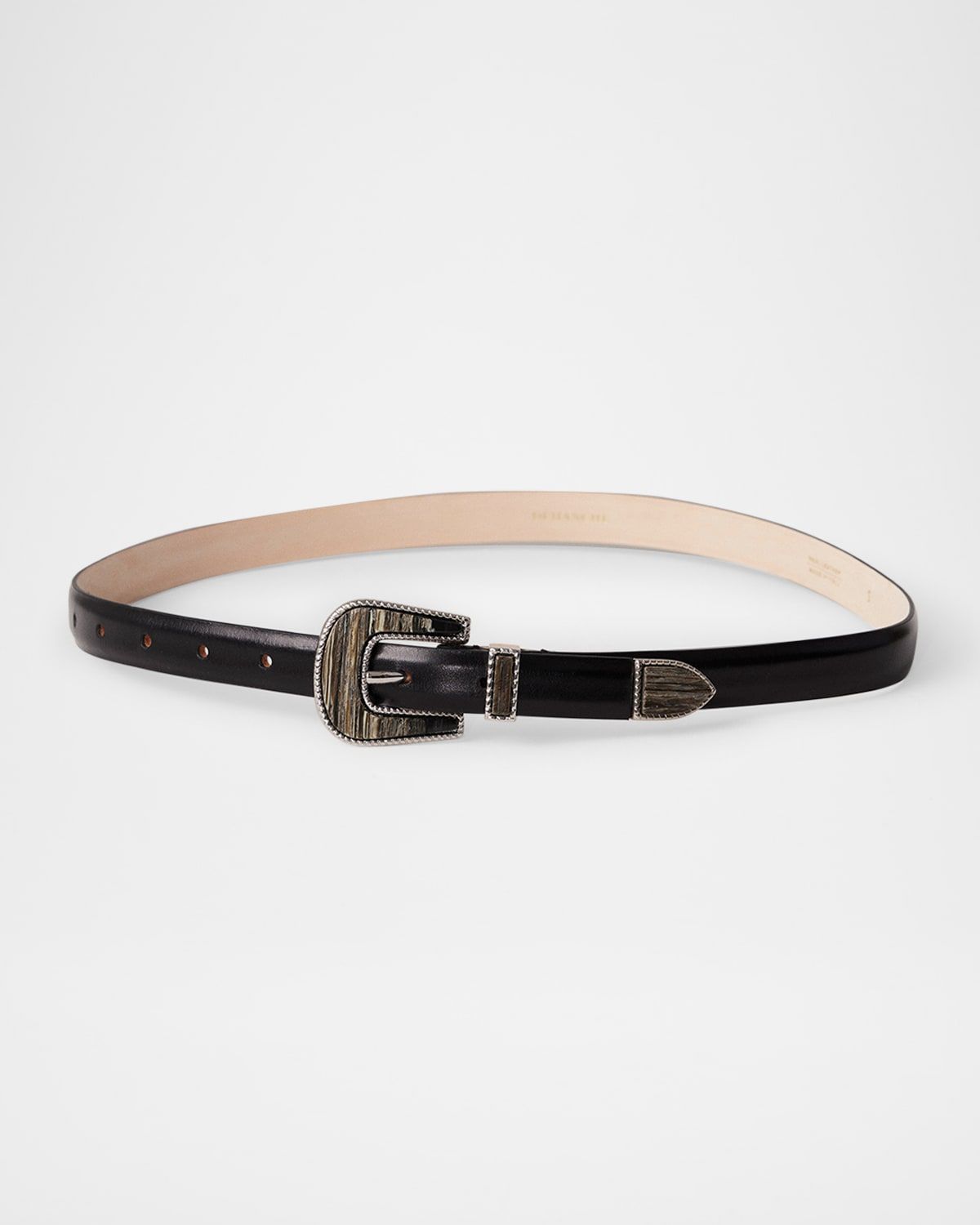 Leather Travertine-Trim Belt