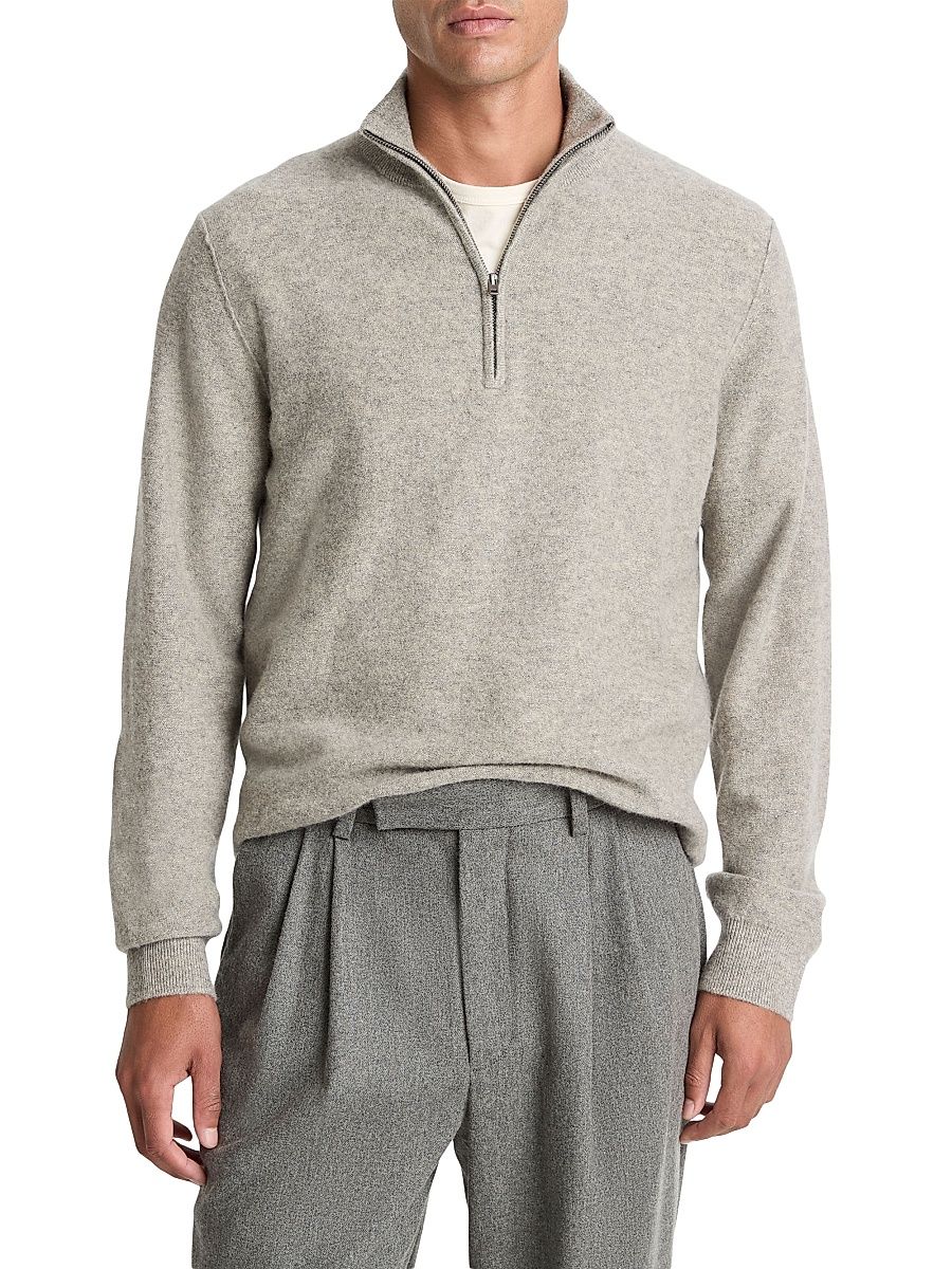 Men's Boiled Cashmere Zip Sweater - Heather Mouse - Size XXL