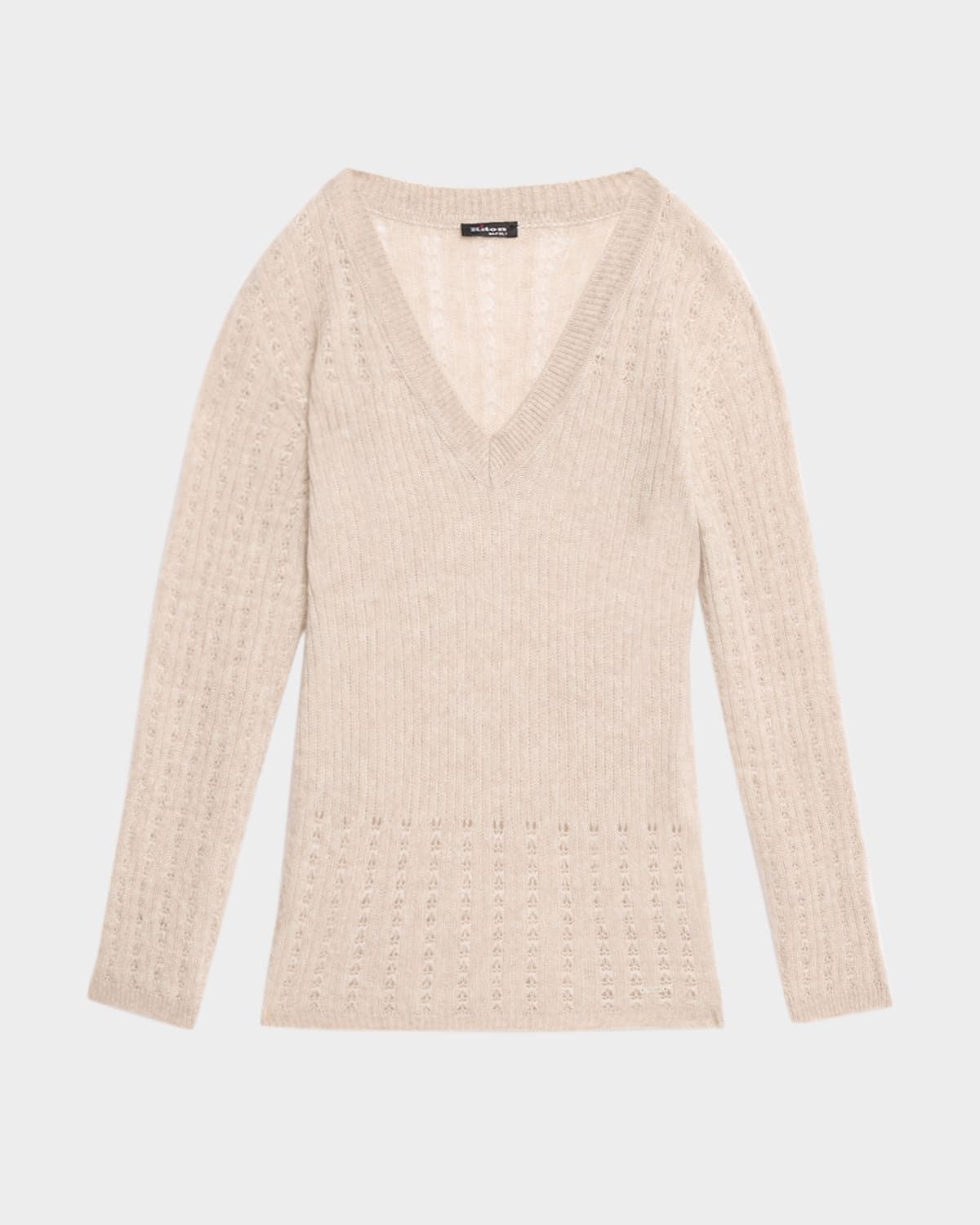 Cashmere-Silk Open Knit V-Neck Sweater