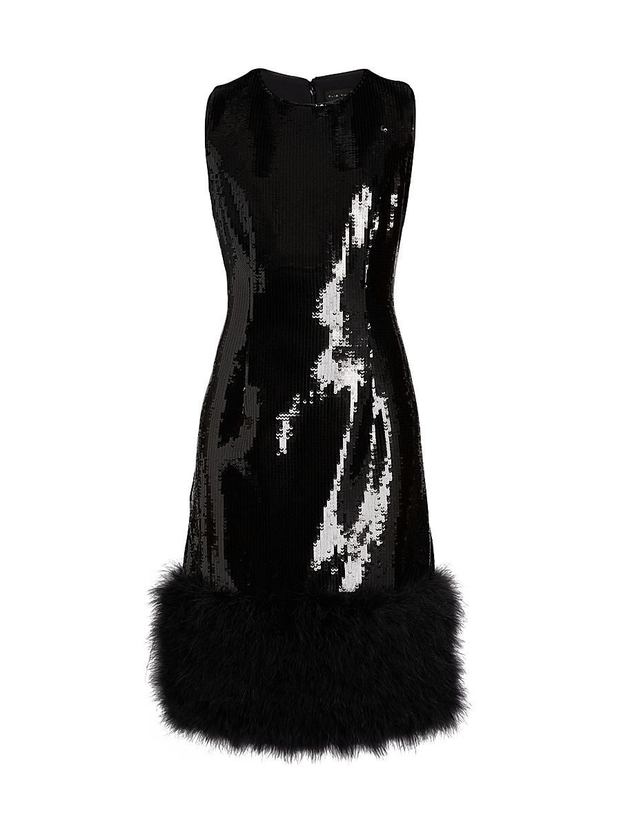 Women's Heritage Chiara Sequin Feather-Trim Dress - Noir Sequin - Size 2