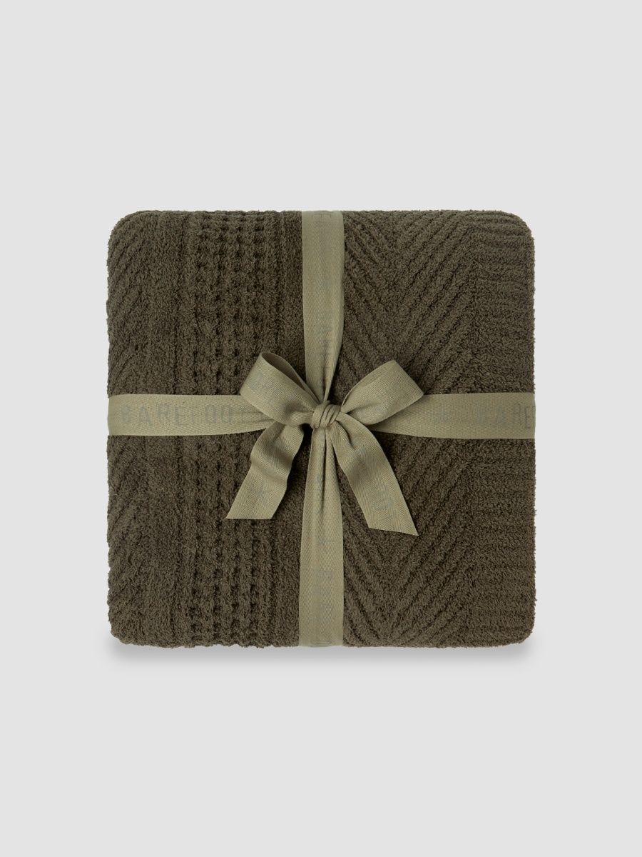 Barefoot Dreams CozyChic Holiday Waffle Cable Throw Blanket - Khaki Green