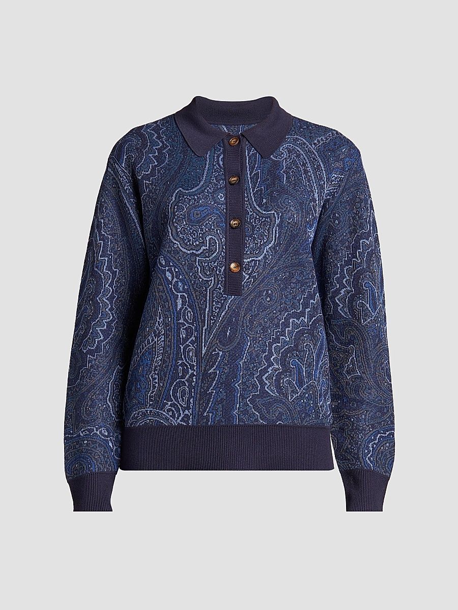 Women's Paisley Knit Polo Top - Size 8