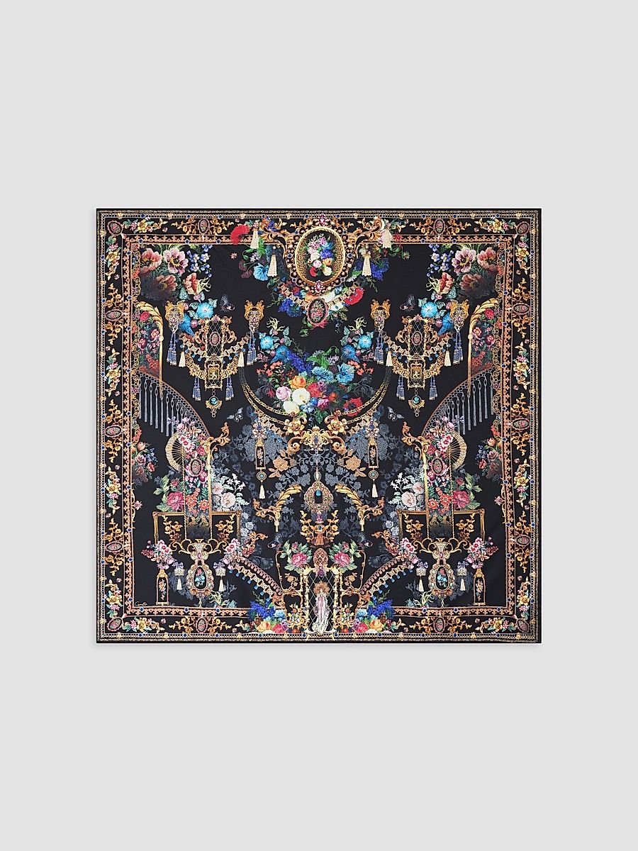 Women's Patterned Silk Twill Scarf - Night Garden