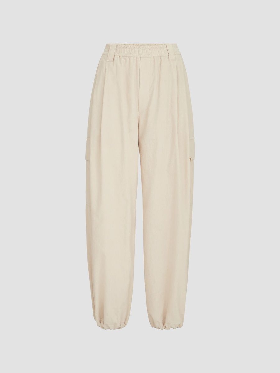 Brunello Cucinelli Women's Techno Cotton and Cashmere Corduroy Baggy Cargo Trousers - Beige - Size 6