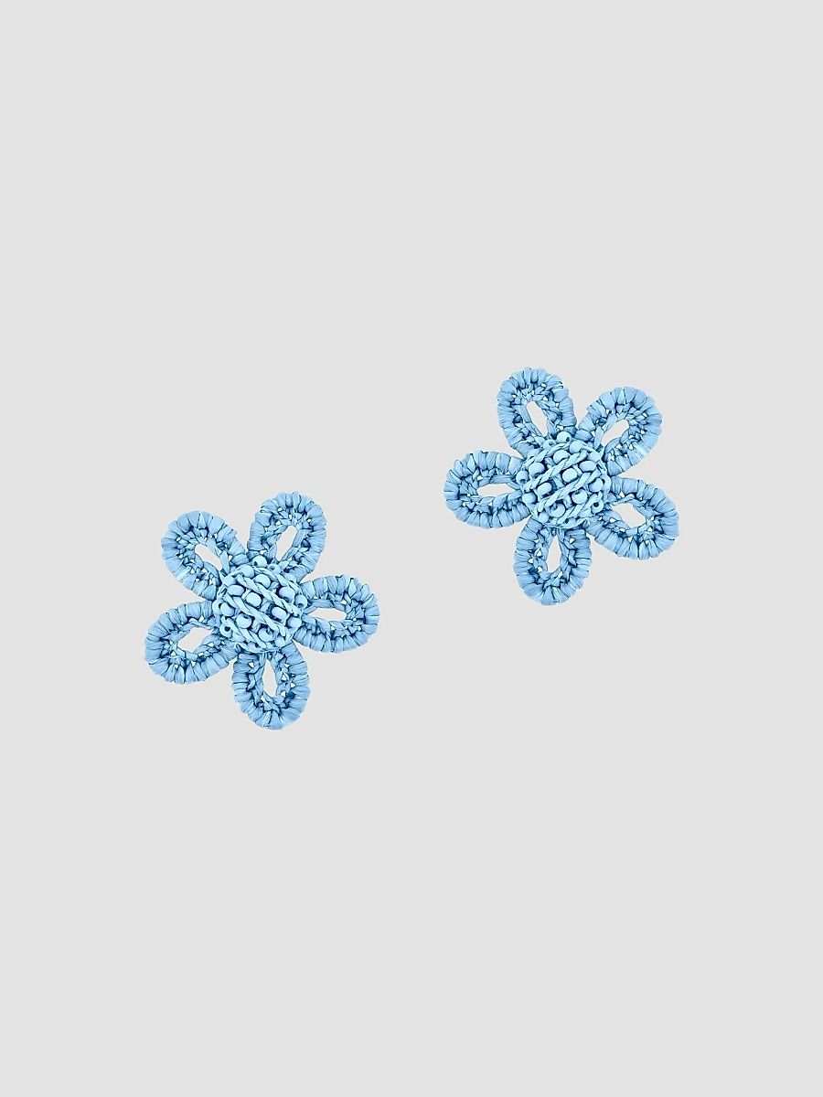Oscar de la Renta Women's Small Flower Woven Raffia Stud Earrings - Sky