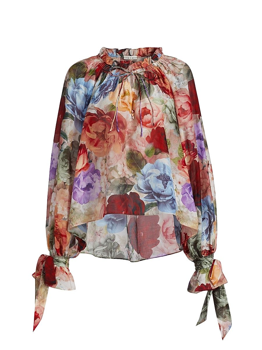 Women's Norah Tie Sleeve Peasant Blouse - Storm Floral - Size Large