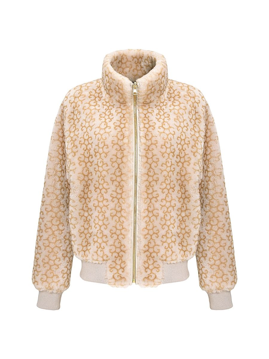 Women's Reversible Select Shearling Lamb Insignia Bomber Jacket - Cream - Size Medium