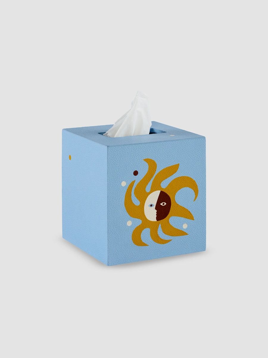Jonathan Adler Playa Leather Tissue Box - Blue