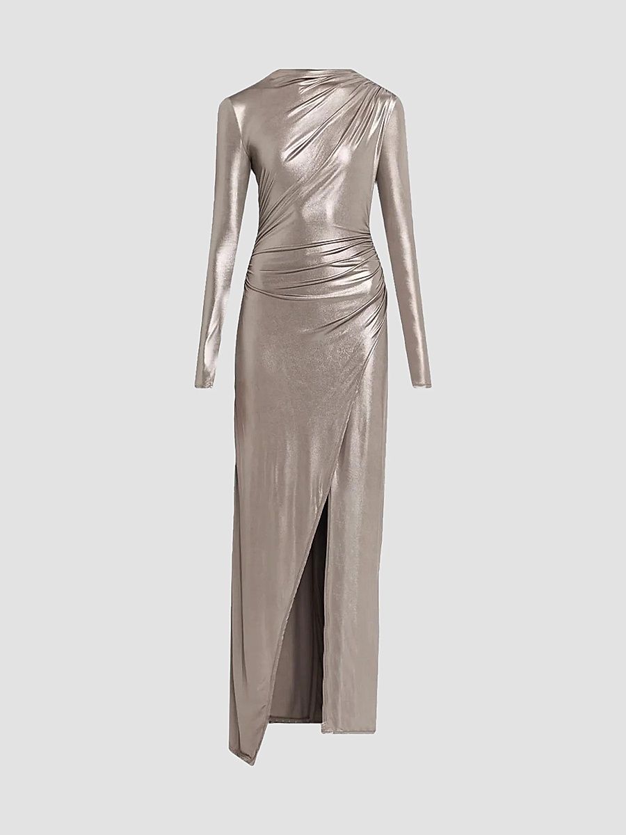 LaPointe Women's Coated Jersey Draped Gown - Steel - Size XS