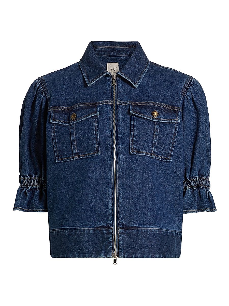 Women's Holly Puff-Sleeve Denim Jacket - Ocean - Size XL