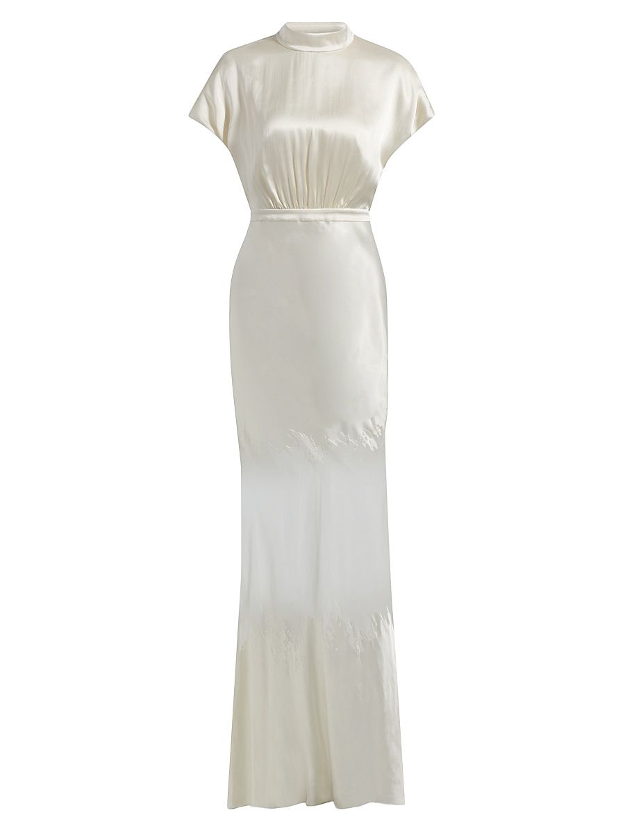 Women's Fabienne Silk-Blend Column Gown - Tusk Brushstroke Placement - Size 12