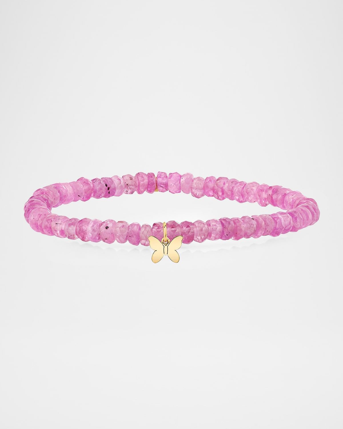 14K Yellow Gold tiny Pure Butterfly on 4mm Pink Sapphire Bracelet