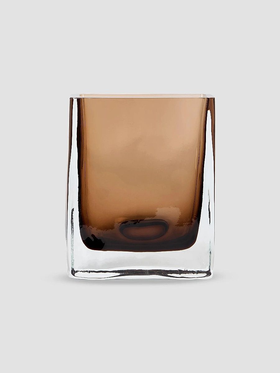 Murano Glass Rectangular Vase - Brown Fade