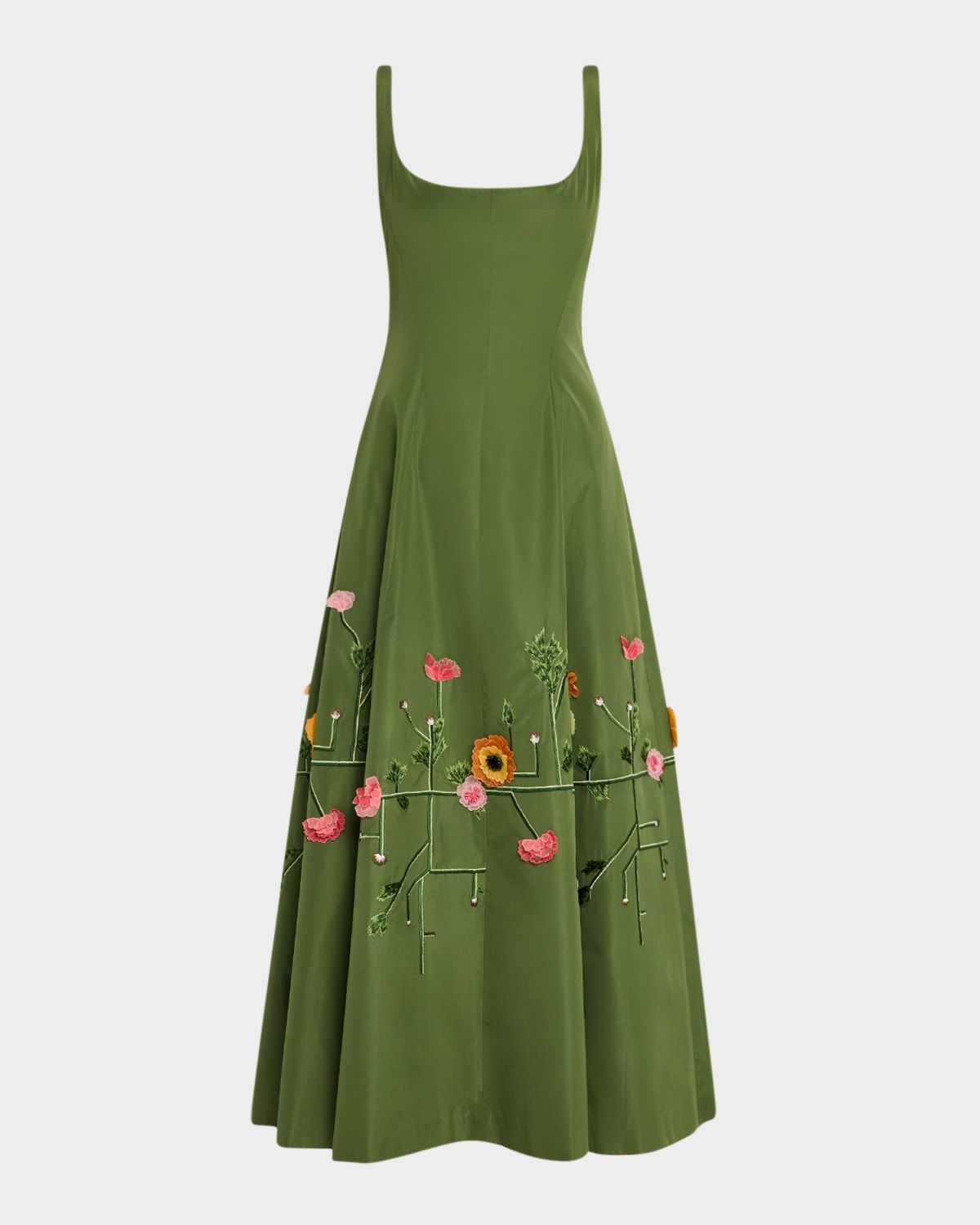 Floral Embroidered Sleeveless Midi Dress