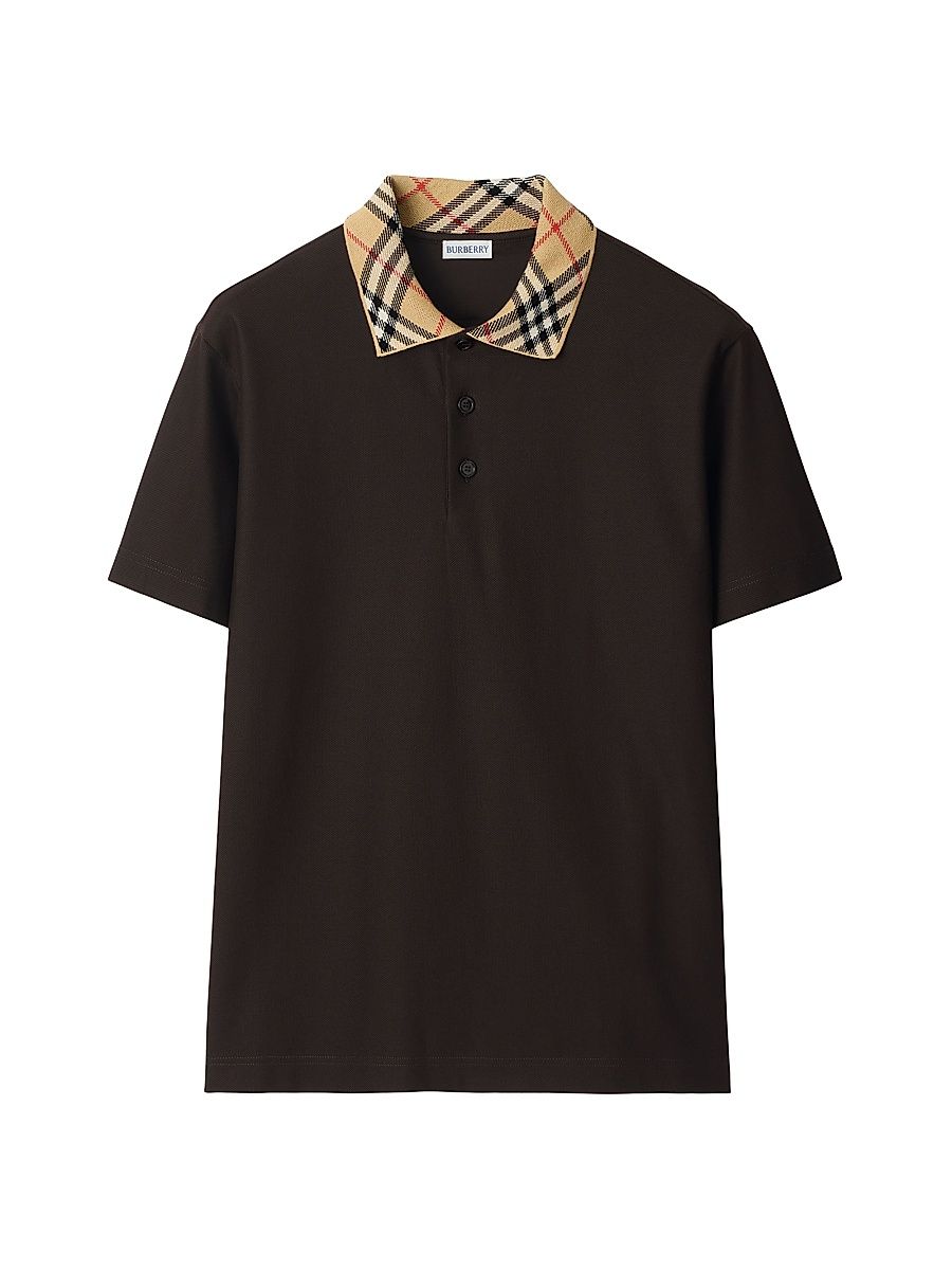 Men's Evan Check Collar Polo Shirt - Clove Brown - Size XXXL