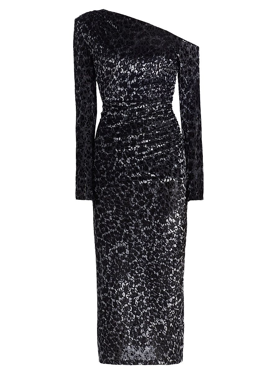 Women's Anastasia Leopard Devoré Velvet Midi-Dress - Black Leopard Burnout - Size XL