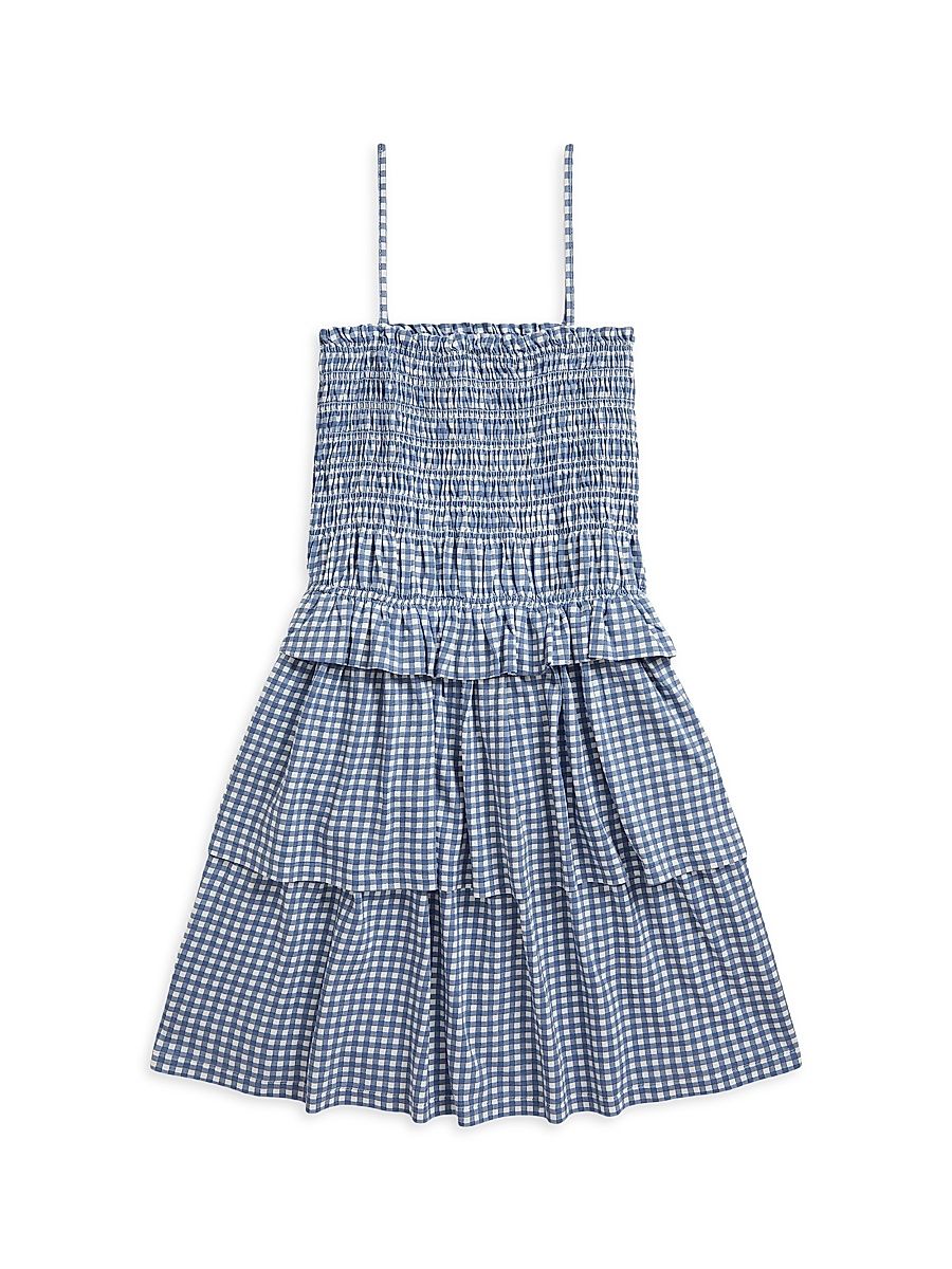 Little Girl's & Girl's Smocked Gingham Cotton Jersey Dress - Blue Gingham - Size 16