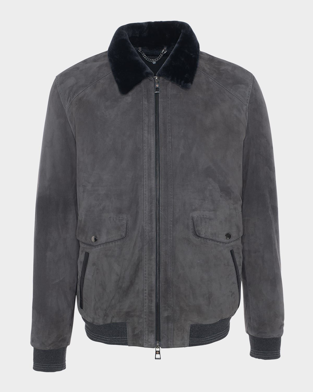 Men & apos;s Suede Jacket With Select Shearling Lamb Lining