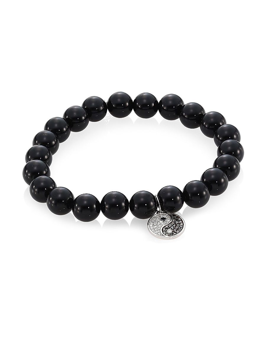 Women's Onyx, Diamond & 14K Two-Tone Gold Rondelle Yin Yang Bracelet - Black