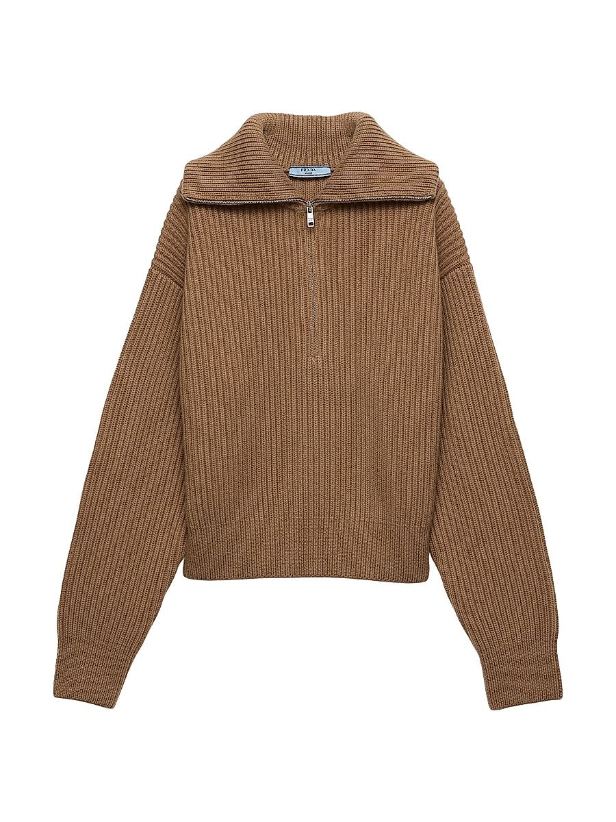 Women's Ribbed Knit Cashmere Sweater - Brown - Size 6