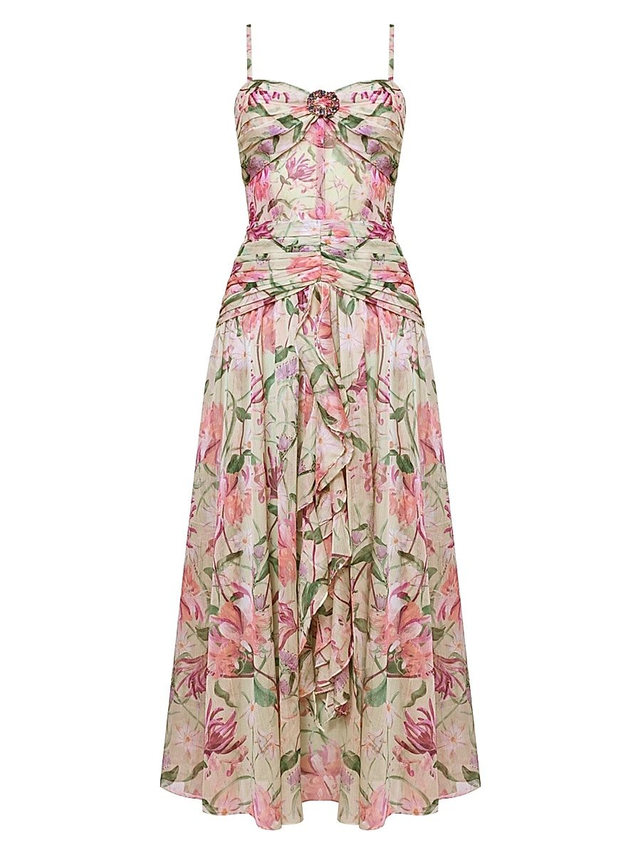 Women's Honey Flower Chiffon Midi-Dress - Green - Size 8