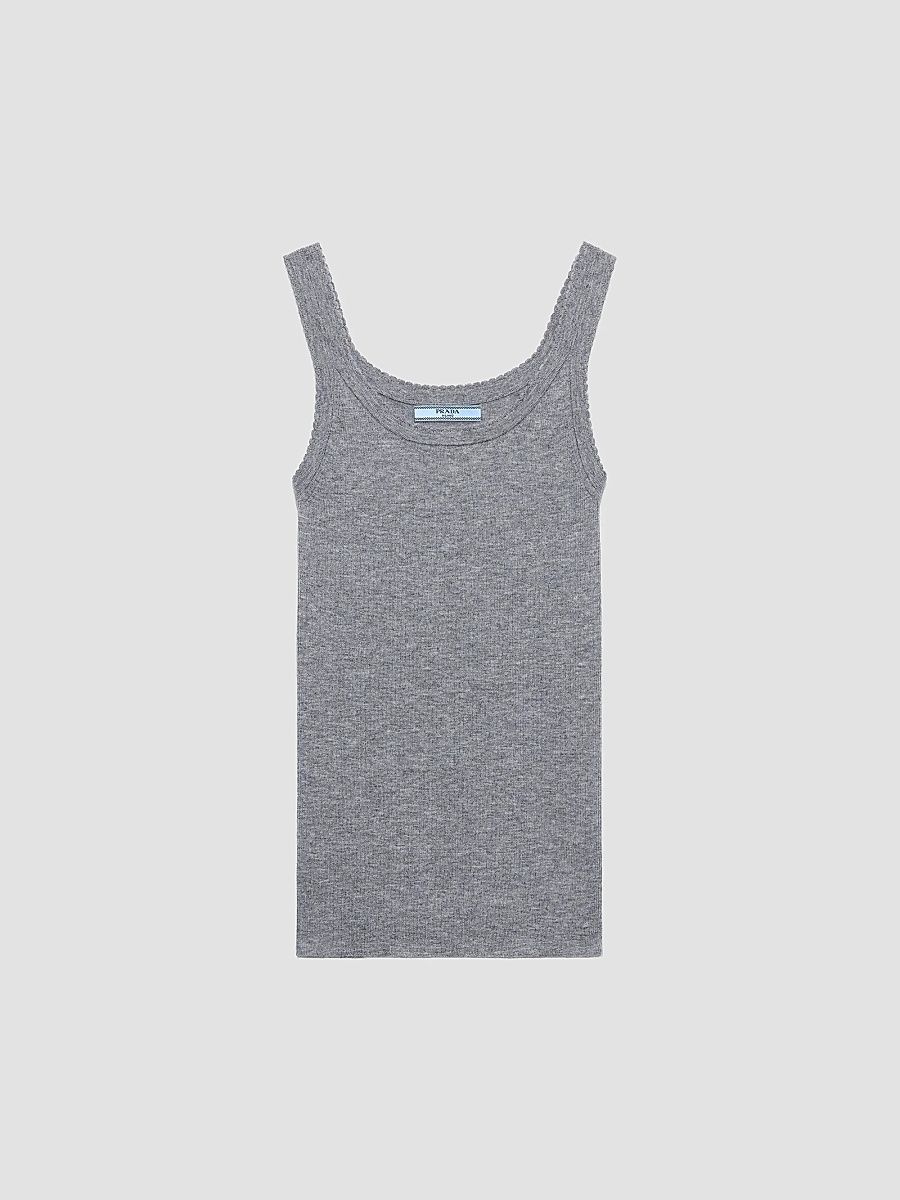 Women's Ribbed Knit Cashmere Tank Top - Grey - Size 2