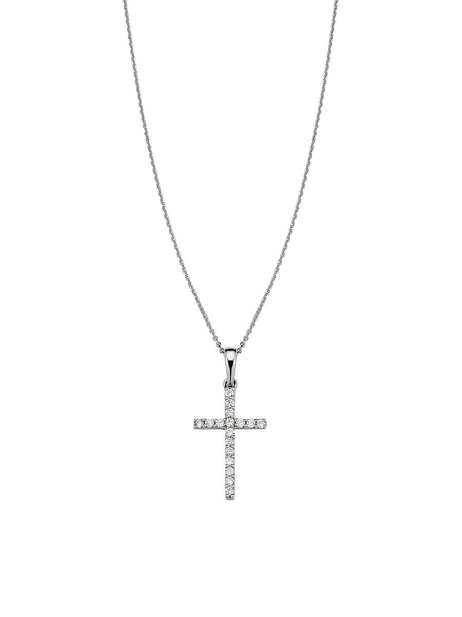Women's 14K White Gold Faith Diamond Cross Pendant Necklace - White Gold