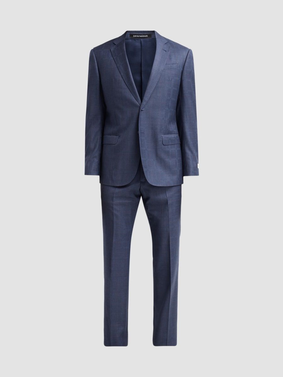 Emporio Armani Men's Contrast Plaid Wool Single-Breasted Suit - Solid Medium Purple - Size 50