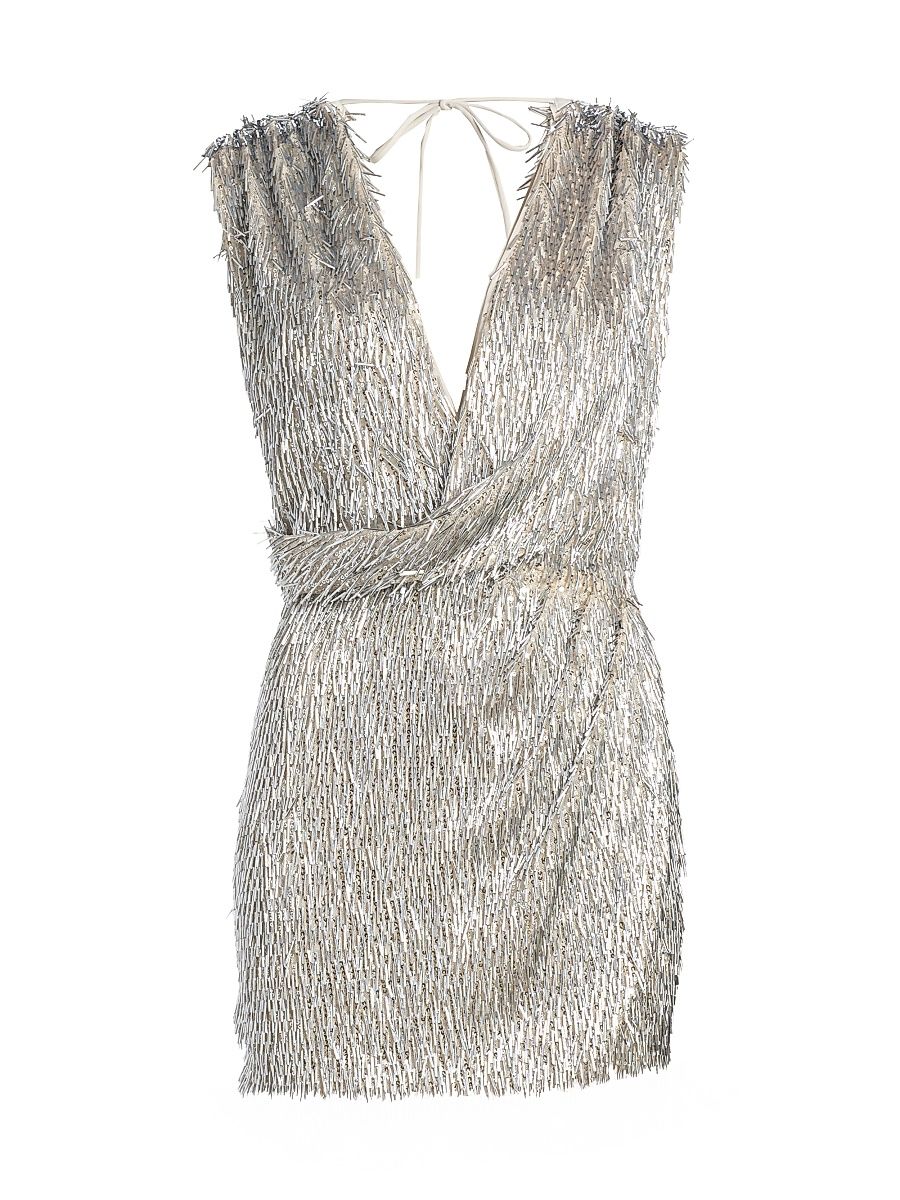 Women's Eline Sequined Wrap Minidress - Silver - Size 6