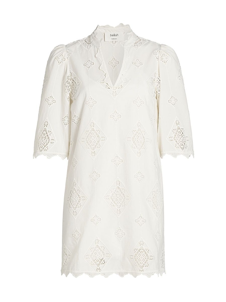 Women's Malo Embroidered Scalloped-Hem Minidress - Ecru - Size Large