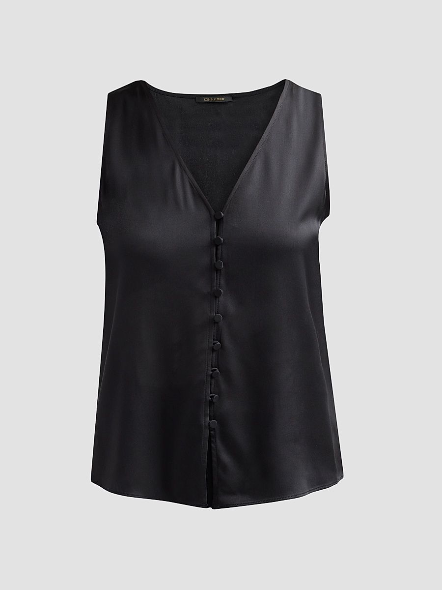 Women's Colette Silk-Blend Sleeveless Blouse - Black - Size XL
