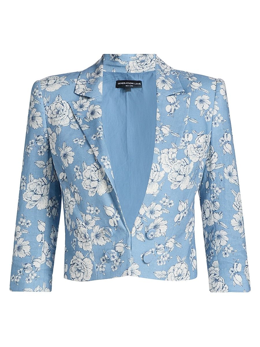 Women's Emmeline Floral Linen Crop Blazer - Heritage Toile White - Size XL
